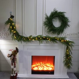 LED Christmas Norfolk Pine Greenery Wreath for Home Party Decorations Real Touch Artificial Norfolk Wreathcolor: Green transparent pendant, size: Large