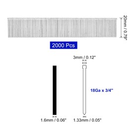 sourcing map 2000Pcs 18 Gauge Brad Nails, 3/4" Length Straight Finishing Nails, Galvanized Carbon Steel Nails for Woodworking Construction Silver Tone