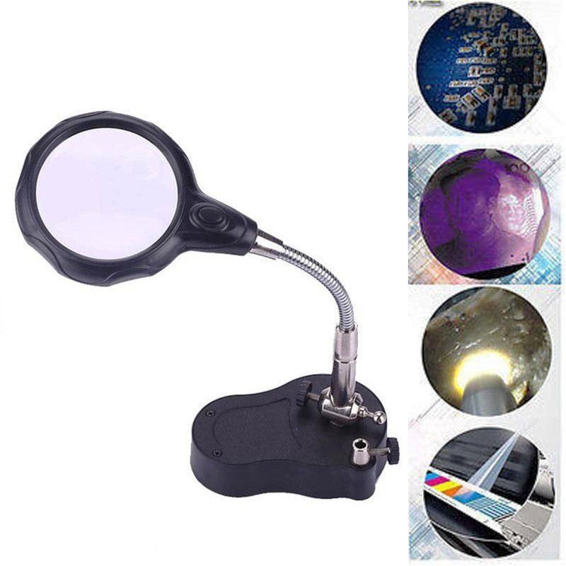 Tabletop 3.5x 12X Helping Hand Alligator Clip LED Magnifying Lamp