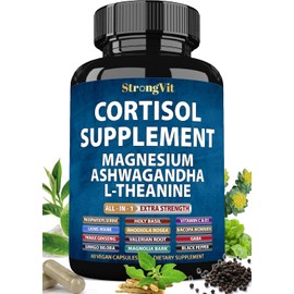 Cortisol Support Formula with Magnesium, Ashwagandha & L-Theanine – Daily Stress & Sleep Support for Women & Men – USA Made