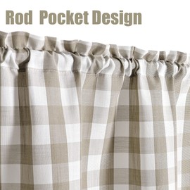 Amzdecor Buffalo Check Tier Curtains for Kitchen, Thick Yarn Dyed Buffalo Plaid Gingham Rod Pocket Farmhouse Cafe Bathroom Curtains, Short Kitchen Window Curtains, 28" W x 24" L, Linen/White, Set of 2
