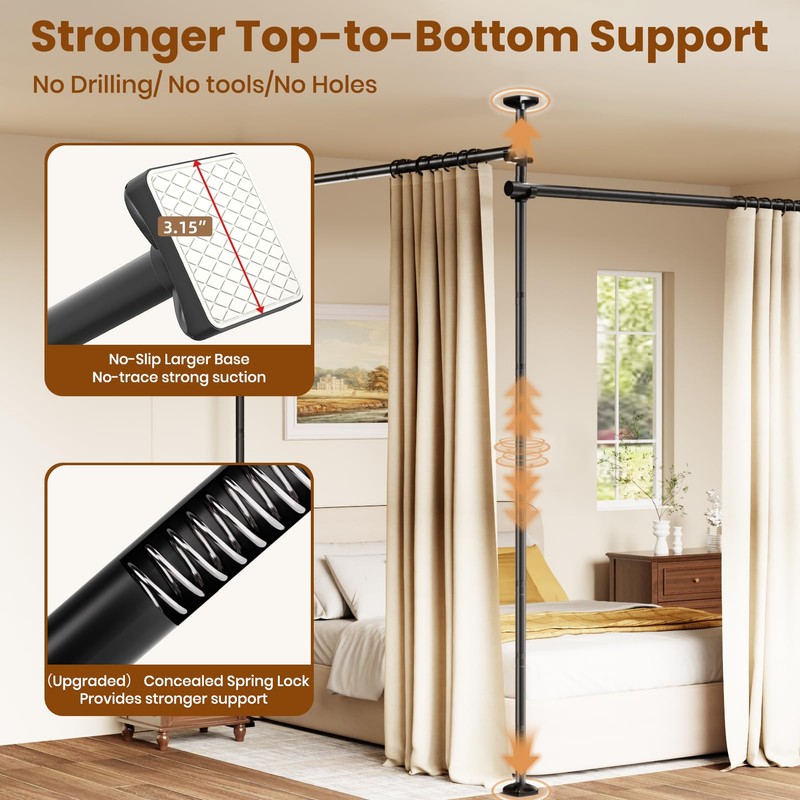 Bonpally Room Divider Curtain Rod, No Drilling Tension Rod for