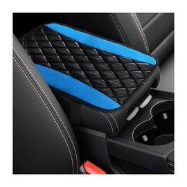 Dickno Car Center Console Cushion Pad, Universal Leather Waterproof Armrest Seat Box Cover, Comfortable Auto Armrest Cover Protector, Car Interior Decor Accessories for Most Vehicles (Black & Blue)