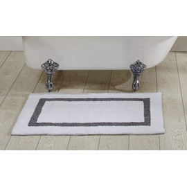 Better Trends Hotel Collection is Super Absorbent Reversible Double Sided Thick Bath Mat Rug Machine Washable 100% Cotton in Race Track Pattern, 21" x 34" Rectangle, White & Gray