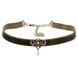 Alpenflüstern DHK225 Women’s Narrow, Velvet, Traditional Heart Choker in Traditional Colours, Base Metal