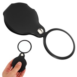 2 PCS Mini Folding Magnifying Glass 10X, Pocket Magnifying Glass Pocket Magnifier Small Rotating Folding Portable Pockets Magnifier for Seniors Reading, Inspection, Coin, Jewelry or Exploring (Black)