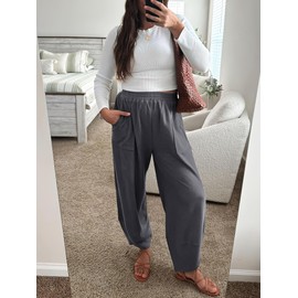 Caracilia Womens Barrel Wide Leg Sweatpants Casual Elastic Waist Comfy 2025 Fall Vacation Travel Lounge Pants Dark Grey Large