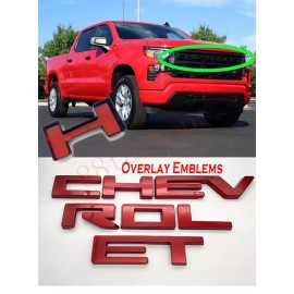 Unbranded 2022 and up front grille letter Overlay Fit Silverado 1500 Custom Red