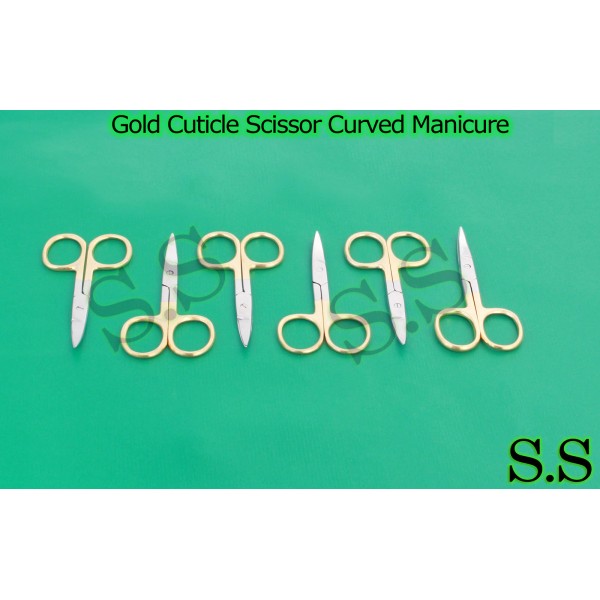 S.S 6 Pcs Gold Cuticle Scissor Curved Manicure Pedicure Nail