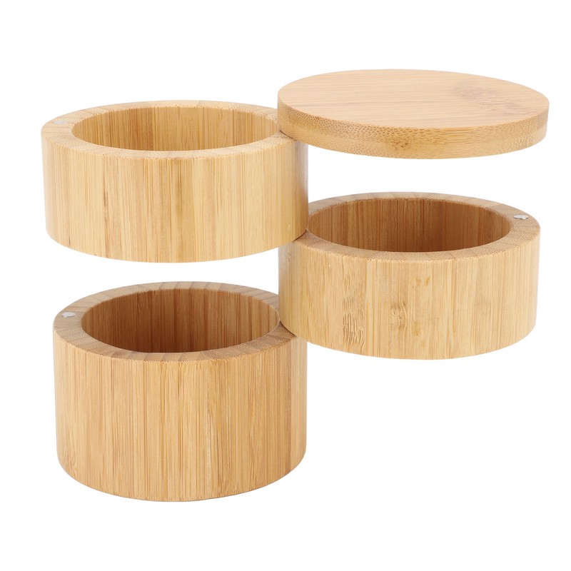 Home 3 Tier Bamboo Wood Container 3 Tier Seasoning Container