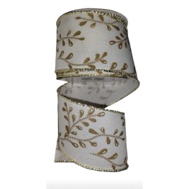 Unbranded 2.5 inch x 10 yards, Ivory/Cream & Gold Wired Ribbon