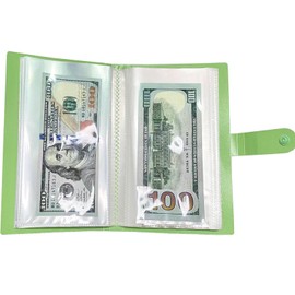 Money Saving Binder Book, 50Pages Clear Currency Sleeves, Bill Holders Money Protector for Commemorative Banknote,Tickets, Stamp Collecting Supplies, Portable Cash Holders for Collector (Green)