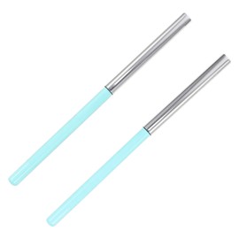 FOMIYES 2pcs Nail Art Brushes Gradient Blue Nail Clean up Brushes with Protective Caps for Cleaning Fingernails Round Angled Heads Durable Design