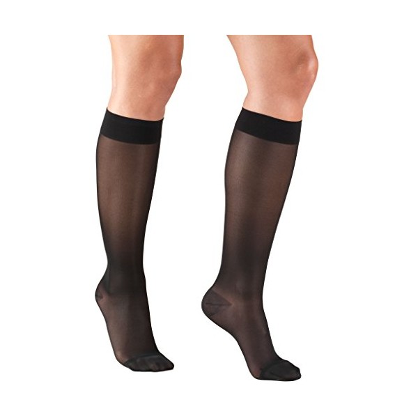 Truform Sheer Compression Stockings, 15-20 mmHg, Women's Knee High Length, 20 Denier, Black, Small