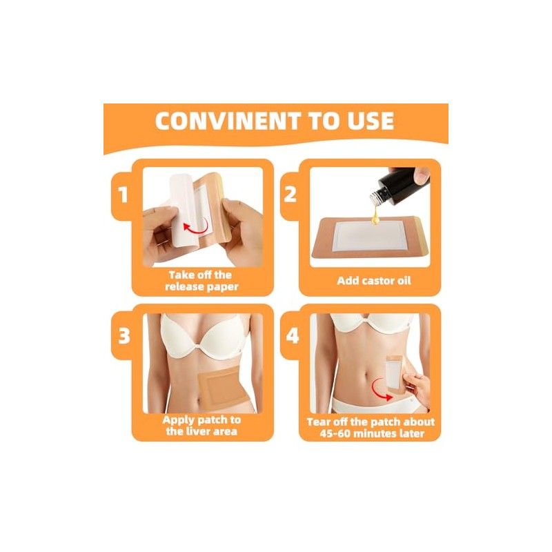 20 Parches De Aceite De Ricino Reutilizables Para Abdomen, Rodillas,