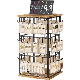 Kweiugfi Jewellery Organiser with Compartments (Brown) Jewellery Storage Metal Earring Stand Jewellery Stand Tree 48 Hooks Rotating Jewellery Storage Earrings Jewellery Display Organiser