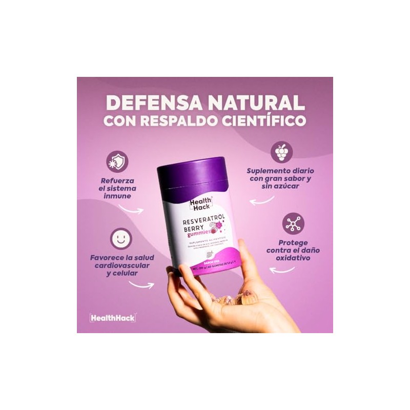 Resveratrol Antioxidante 60 Gomitas para Adulto Sin Azúcar Health Hack