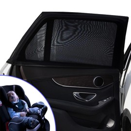 2Pcs Car Window Shades, Car Rear Elasticity Side Window Screens Sunshades, Stretch Breathable UV Ray Block Mosquito All-Round Protection for Children Kids Baby