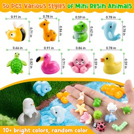 50 PCS Mini Resin Animals Figures 50 Styles Tiny Resin Animals Miniature Bulk for Fairy Garden Miniature Dollhouse Accessories Hide Crafts Decor