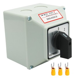 KEYMOO 40A Rotary Changeover Switch with Exterior Box, 3 Position 3 Poles 12 Terminals,Universal Selector Switch with AWG 12-10 Yellow Terminals, Cam Switch Box IP65, 40/D303.3D