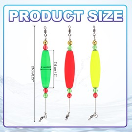 PATIKIL Fishing Floats Rigs 8.3 Inch, 3 Pack Olive Fishing Bobbers Popping Corks Float Weighted Bobbers Fishing Tackle with Copper Beads for Saltwater Freshwater Fishing, Yellow/Red/Green