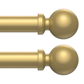 2 Pack Gold Curtain Rods for Windows 48 to 84 Inch, Adjustable Heavy Duty 1 Inch Diameter Decorative Curtain Rod with Round Finials, Modern Easy Install Extendable Metal Drapery Pole Set