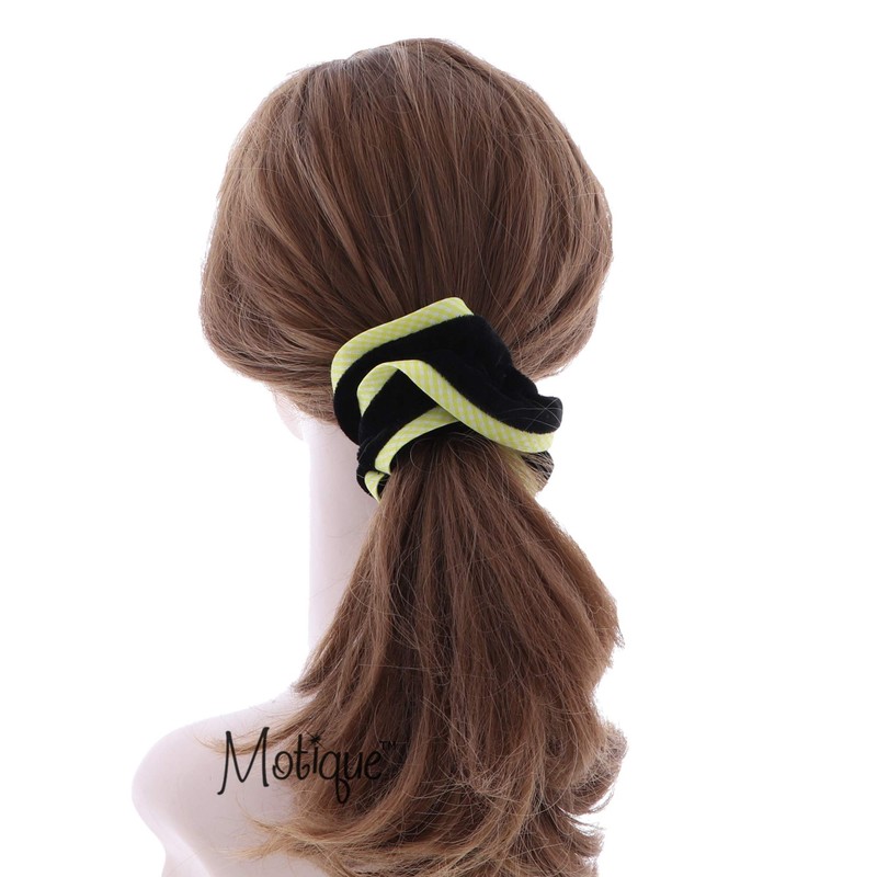 Velvet Hair Scrunchie with Yellow Checkered Trim