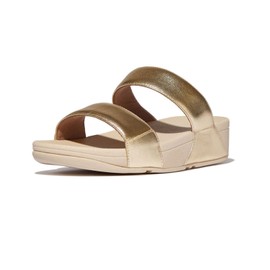 FitFlop Women's Lulu Leather Slides Wedge Sandal, Platino, 10