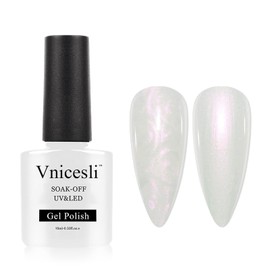 Vnicesli White Pearl Gel Nail Polish Pearlescent, Glitter Drawing Gel Polish Shell Thread Shimmer Mermaid Nail Gel Soak Off UV Nail Polish Gel for Salon At Home DIY Manicure