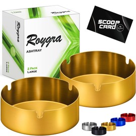 roygra Ashtray 2 Pack, Metal Ashtray - Gold, Large Size (3.93 x 3.93 x 1.31’’)