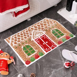 Drydiet Christmas Gingerbread House Floor Rugs Christmas Bath Mat 23.6 x 15.7 Inch Fun Ginger Bread House Rug Winter Tufted Rug Non Slip Mat Cute Soft Absorbent Bathtub Rug Christmas Bath Decor