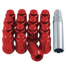 Wheel Accessories Parts Juego de tuercas para ATV/UTV 16 rojas de 10 x 1.25 pulgadas de largo para automóvil de diámetro pequeño bulto de bellota estriada con bloqueo de asiento con llave (M10 x 1.25, rojo)