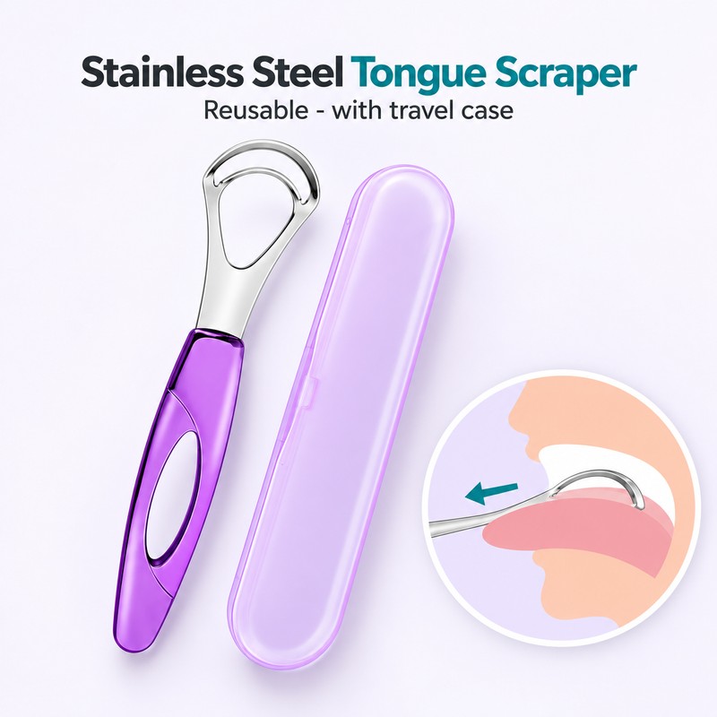 Stainless Steel Tongue Scraper with Travel Case – Reusable Tongue