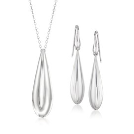 Ross-Simons Italian Sterling Silver Teardrop Jewelry Set: Necklace and Drop Earrings. 18 inches