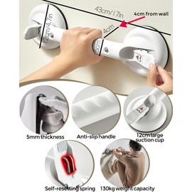 TianfuSpanda Heavy Duty Grab Bars for Bathtubs and Showers, 300-pound Weight Capacity, 17in Suction Shower Grab Bars for Seniors, No Drilling Waterproof(White)