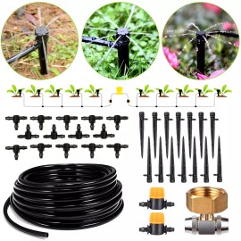 Hiraliy Garden Lawn 49ft Drip Irrigation Kit Automatic Watering System 1/4" Drip
