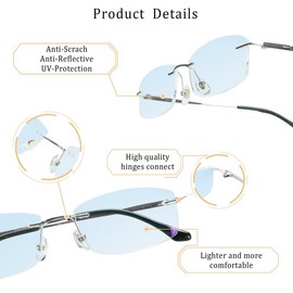 LifeArt Pure Titanium Frame Glasses/Blue Light Blocking Reading Glasses, Reduce Eyestrain, Stylish for Men and Women(Silver,+2.00 Magnification)