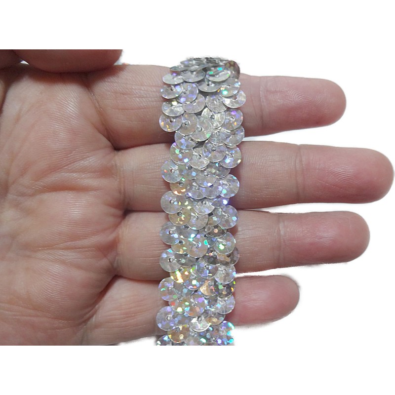 No.1910_Handicraft Sequin Blade with Glitter Silver (Silver) Width 2cm x