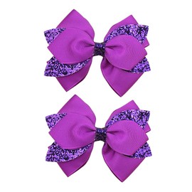 4.3-inch Glitter Sequins Bow Hair Clips Girls Sparkly Ribbon Bow Cheer Barrettes Alligator Hairpins for Baby Girls, Toddler, Kids and Teens Accessories Gift Set of 2 (Dark Purple)