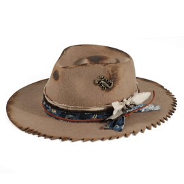 Vintage Fedora Firm Wool Felt Panama Hat Classic Rancher for Men Women Wide Brim