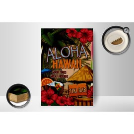 Wooden Sign Hawaii 12 x 18 cm Aloha Tiki Bar Good Times Great Decorative Sign