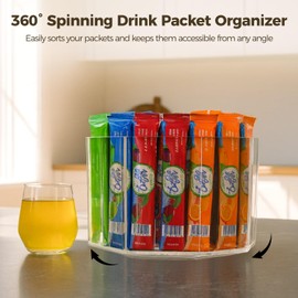 OMISTAR Drink Packet Organizer, 5-Compartment Acrylic Rotating Caddy - Clear Lazy Susan Storage for Snacks, Spices & Cosmetics, Desktop Multi-Use Dispenser Tray