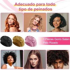 6 Piezas Gorro de Seda para Dormir Ajustable, Capó Gorro Saten Pelo Cabello Rizado Reutilizable y Cómodo con Banda Ancha Elástica para Mujer, Gorro de