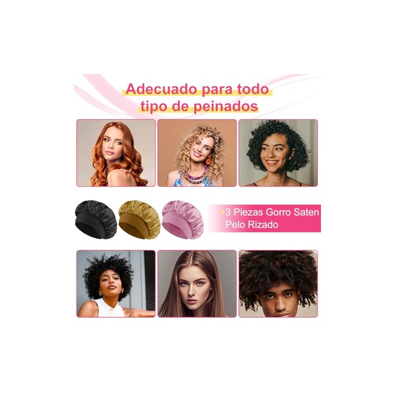 6 Piezas Gorro de Seda para Dormir Ajustable, Capó Gorro