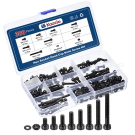 Kozelo 300pcs M4 Socket Head Cap Screws Bolts Nuts Assortment Kit - [M4x6/8/10/12/16/20/25/30mm] Alloy Steel Fully Threaded Black Oxide 12.9 Internal Hex Screw for 3D Printer Use
