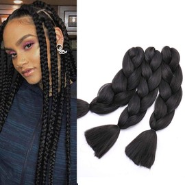 SEGO 24 Inch Long Box Braids Heat Resistance Synthetic Hair For Women Crochet Twist Hair Extensions Crochet Hairpiece [3 Bundles, Dark Black]