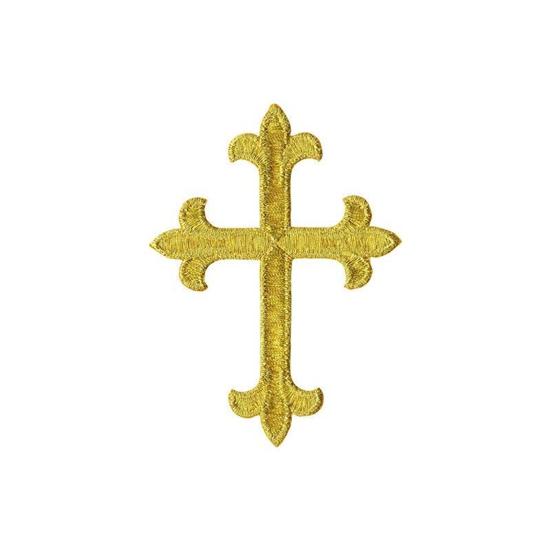 Gold Ornate Cross - Embroidered Iron on Patch