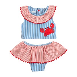 Mud Pie Unisex Kid's Standard Girls Seersucker Crab 2Pc Swimsuit