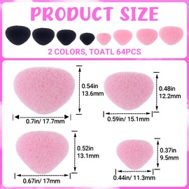 VARMDUKKE 64Pcs Plastic Safety Noses with Washers, Pink Black Crochet Flocking Animals Noses, 4.3''/ 5.9''/ 6.69''/ 7.08'' Fluff Noses for Craft Doll, Puppet