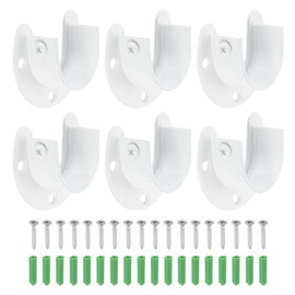 sourcing map 6 Pcs 32mm / 1-1/4" Inch Closet Rod Bracket Stainless Steel U-Shaped Rod Socket Flange Closet Rod Holder for Closet Rod, White